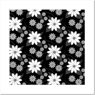 Black and white flower pattern Posters and Art